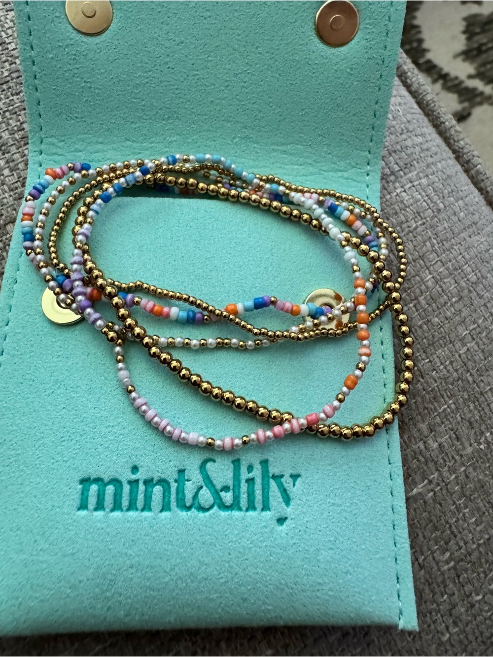 Mint & Lily Multicolor Seed Bead and Gold Accent Layered Bracelet